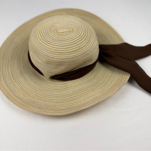 San Diego Hat Company Wide Brim Beige Blend Sun Hat Brown Scarf Tie OS - Picture 11 of 11